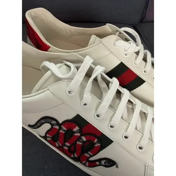 NEW AUTHENTIC Gucci Ace Embroidered Snake Sneakers Men Size 16.5 US Leather - Picture 8 of 13